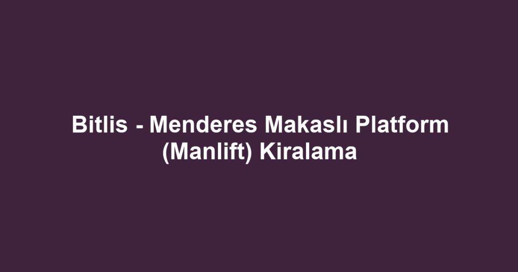 Bitlis - Menderes Makaslı Platform (Manlift) Kiralama