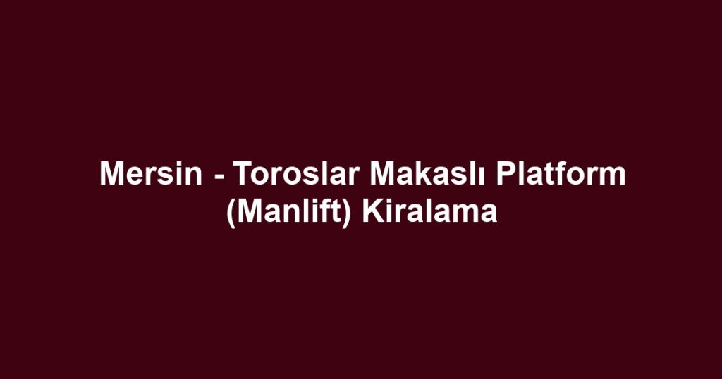 Mersin - Toroslar Makaslı Platform (Manlift) Kiralama