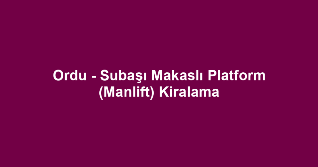 Ordu - Subaşı Makaslı Platform (Manlift) Kiralama
