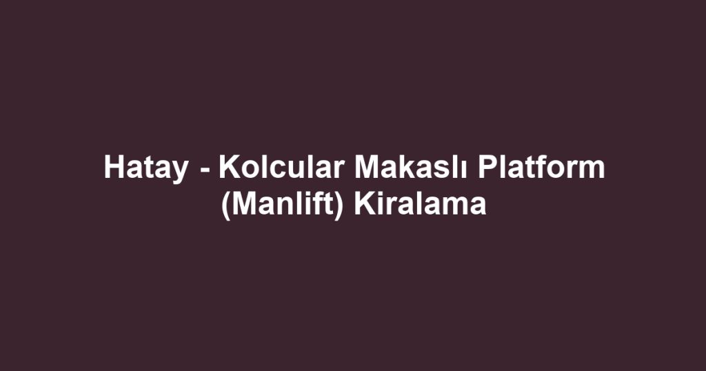 Hatay - Kolcular Makaslı Platform (Manlift) Kiralama