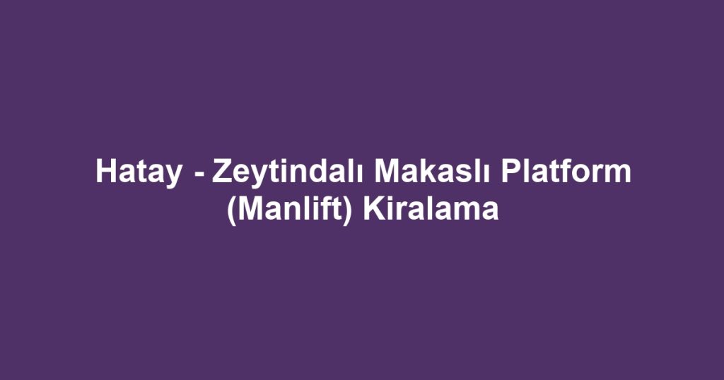 Hatay - Zeytindalı Makaslı Platform (Manlift) Kiralama