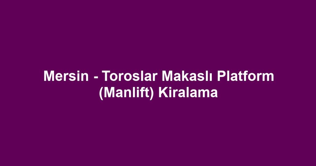 Mersin - Toroslar Makaslı Platform (Manlift) Kiralama