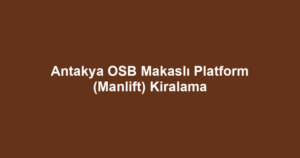 Antakya OSB Makaslı Platform (Manlift) Kiralama