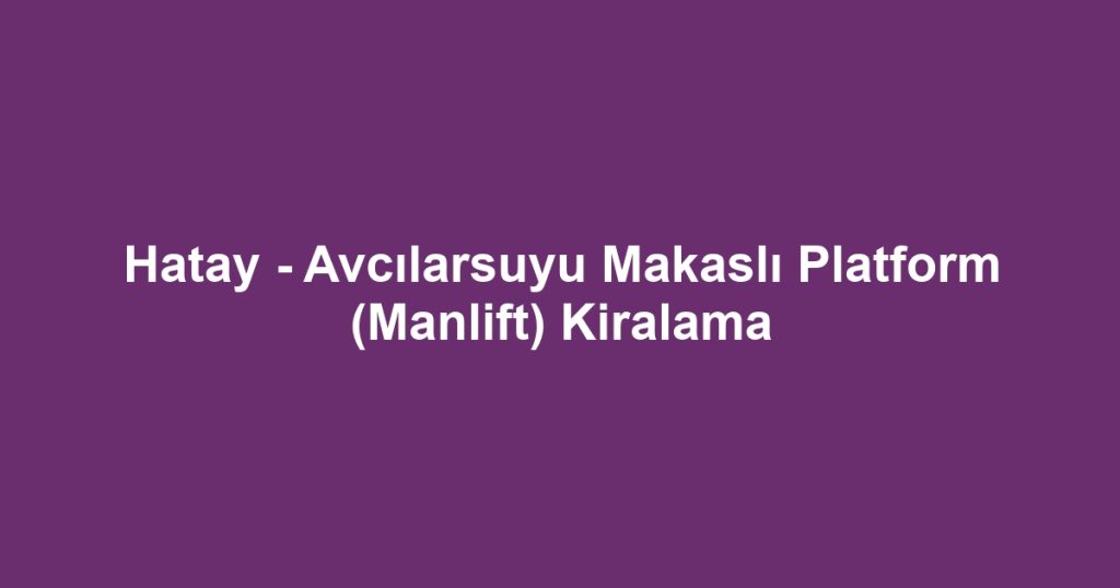 Hatay - Avcılarsuyu Makaslı Platform (Manlift) Kiralama