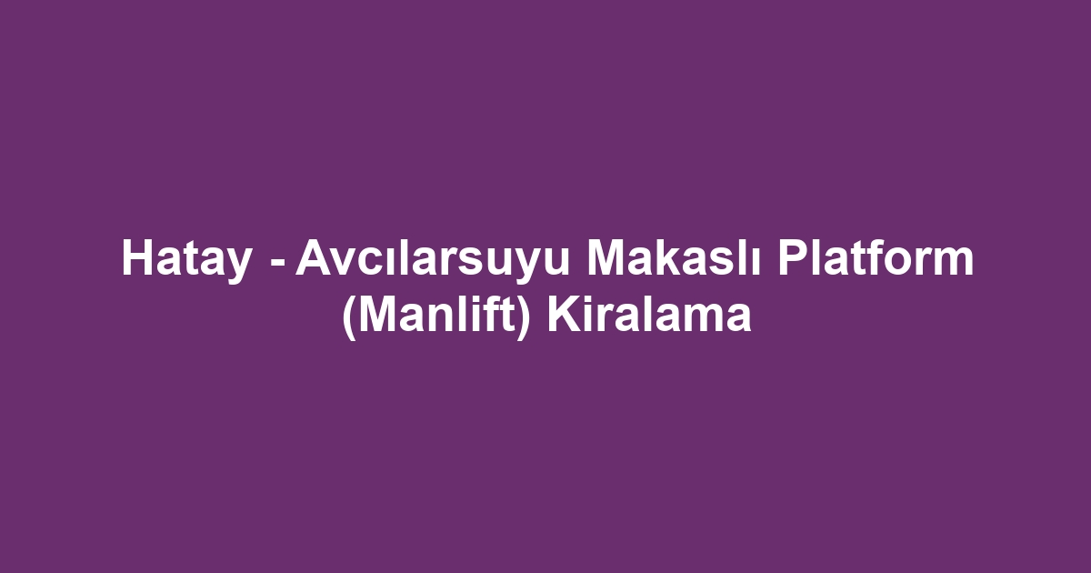 Hatay - Avcılarsuyu Makaslı Platform (Manlift) Kiralama