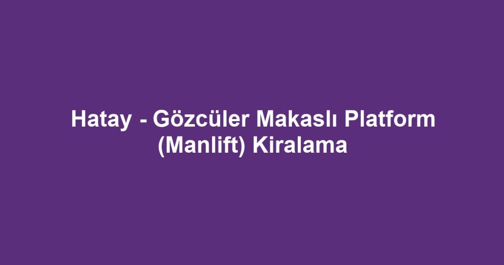 Hatay - Gözcüler Makaslı Platform (Manlift) Kiralama