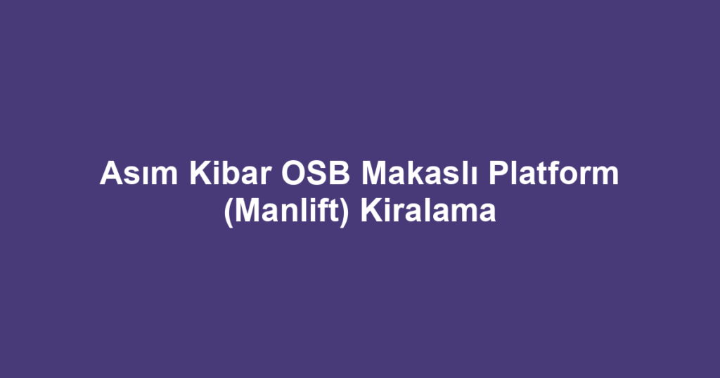 Asım Kibar OSB Makaslı Platform (Manlift) Kiralama