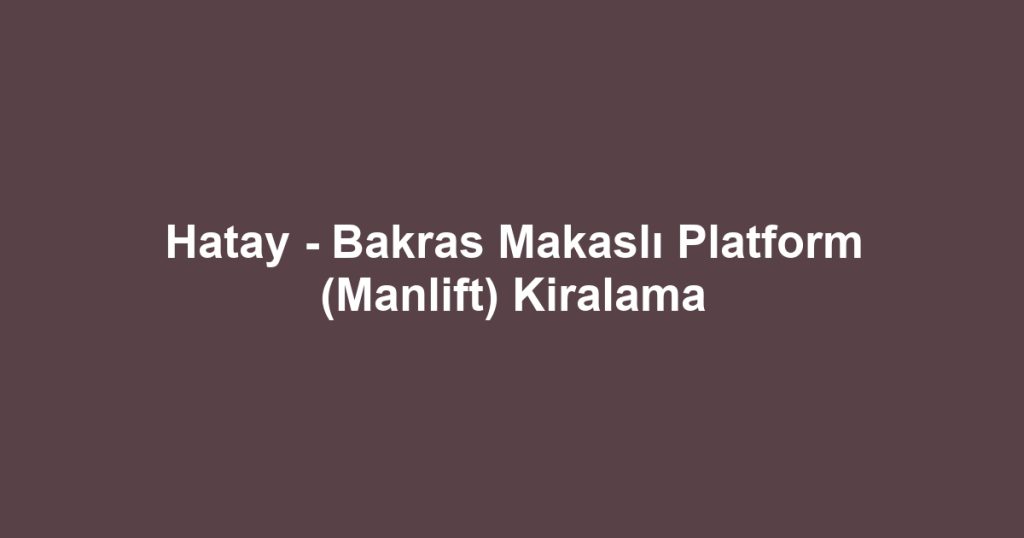 Hatay - Bakras Makaslı Platform (Manlift) Kiralama