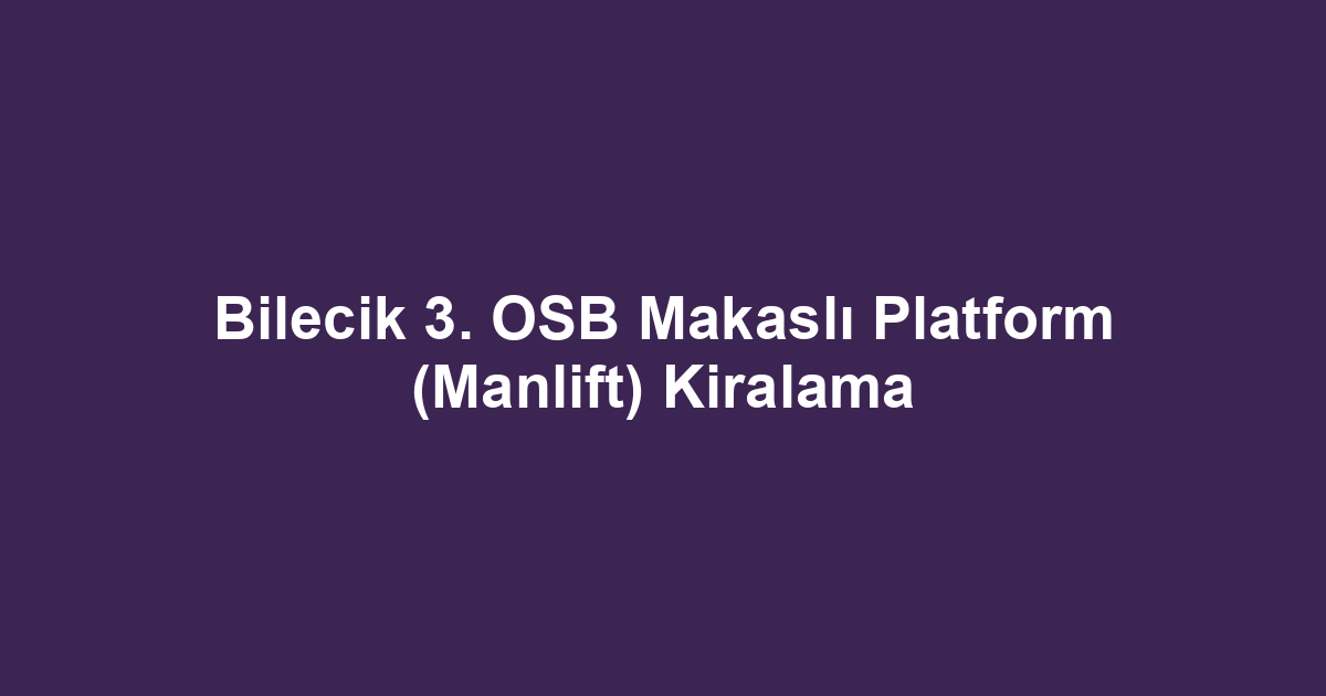 Bilecik 3. OSB Makaslı Platform (Manlift) Kiralama