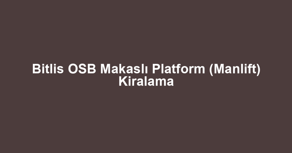 Bitlis OSB Makaslı Platform (Manlift) Kiralama