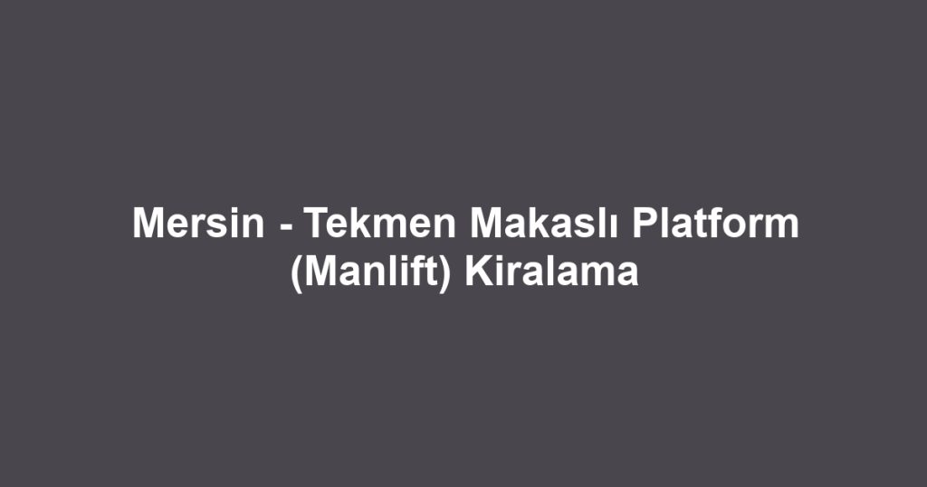 Mersin - Tekmen Makaslı Platform (Manlift) Kiralama