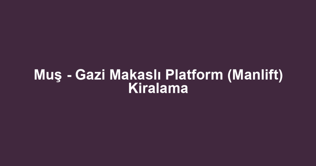 Muş - Gazi Makaslı Platform (Manlift) Kiralama
