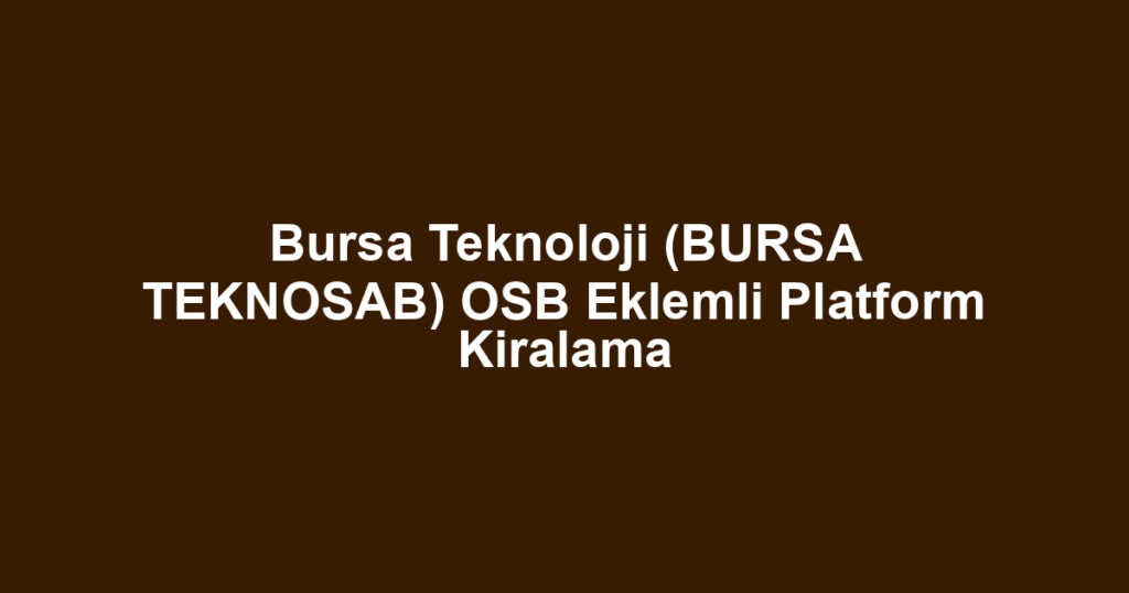 Bursa Teknoloji (BURSA TEKNOSAB) OSB Eklemli Platform Kiralama
