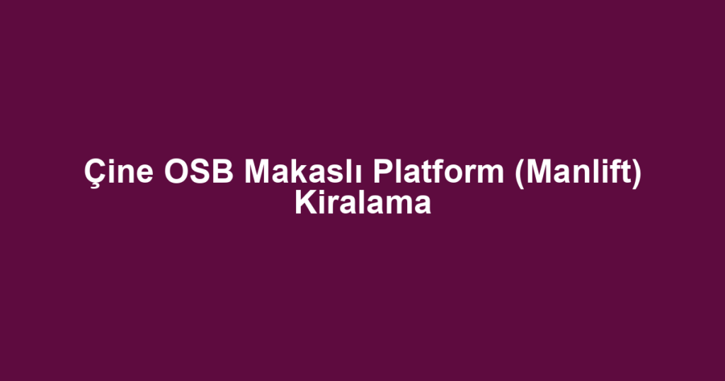 Çine OSB Makaslı Platform (Manlift) Kiralama