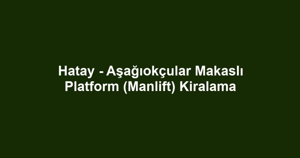 Hatay - Aşağıokçular Makaslı Platform (Manlift) Kiralama