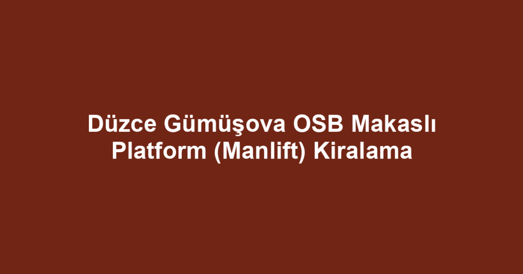 Düzce Gümüşova OSB Makaslı Platform (Manlift) Kiralama