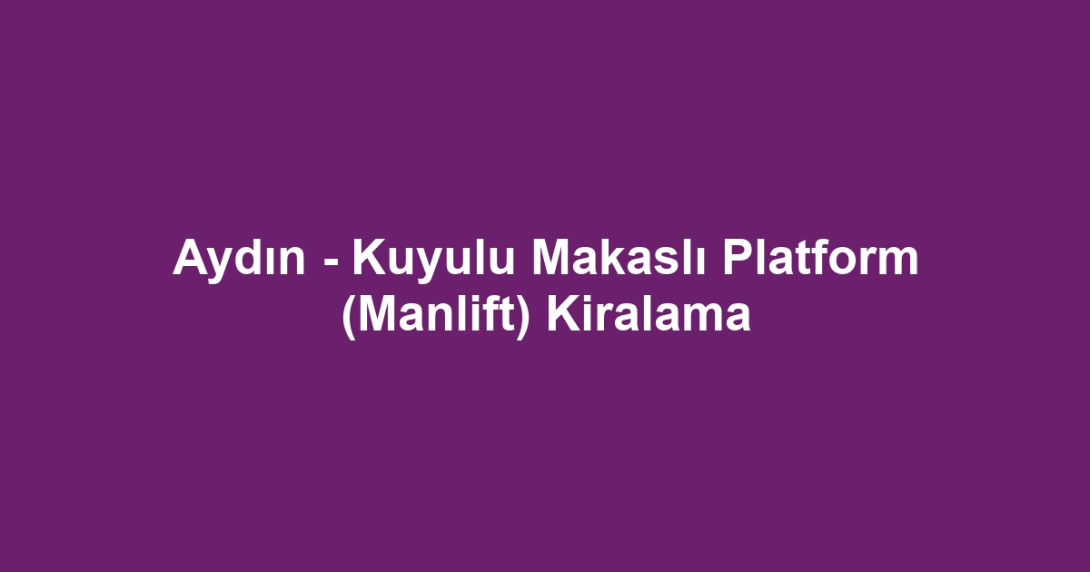 Aydın - Kuyulu Makaslı Platform (Manlift) Kiralama