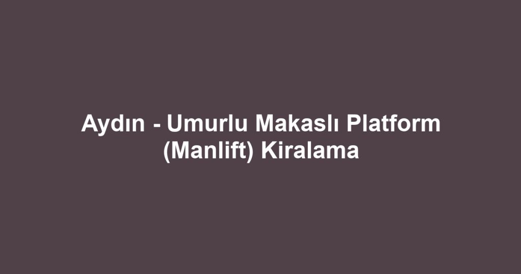 Aydın - Umurlu Makaslı Platform (Manlift) Kiralama