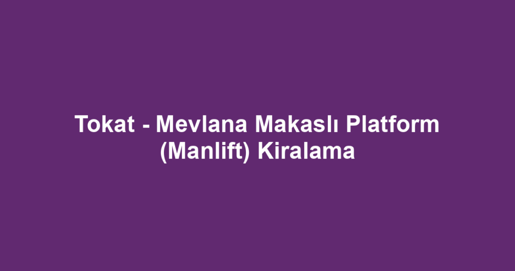 Tokat - Mevlana Makaslı Platform (Manlift) Kiralama