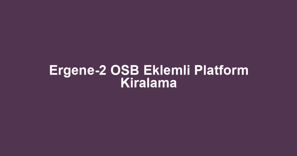 Ergene-2 OSB Eklemli Platform Kiralama