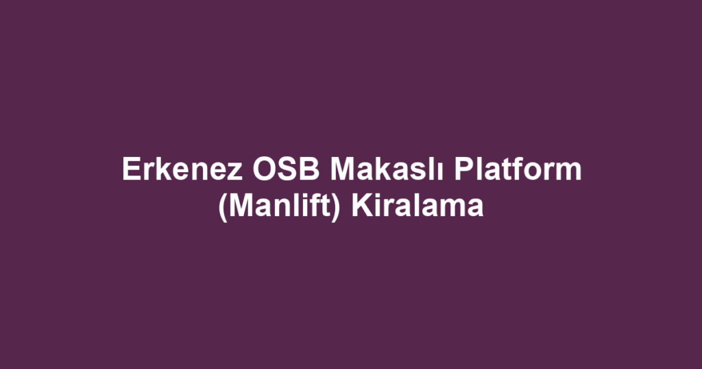 Erkenez OSB Makaslı Platform (Manlift) Kiralama