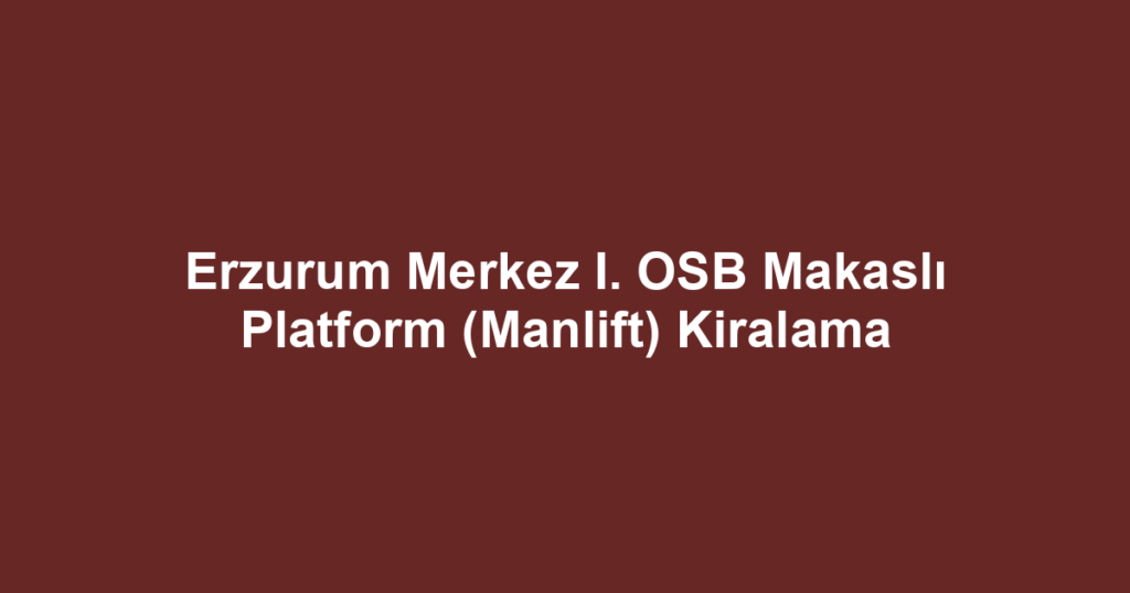Erzurum Merkez I. OSB Makaslı Platform (Manlift) Kiralama