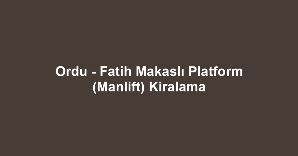 Ordu - Fatih Makaslı Platform (Manlift) Kiralama
