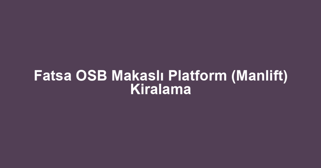 Fatsa OSB Makaslı Platform (Manlift) Kiralama