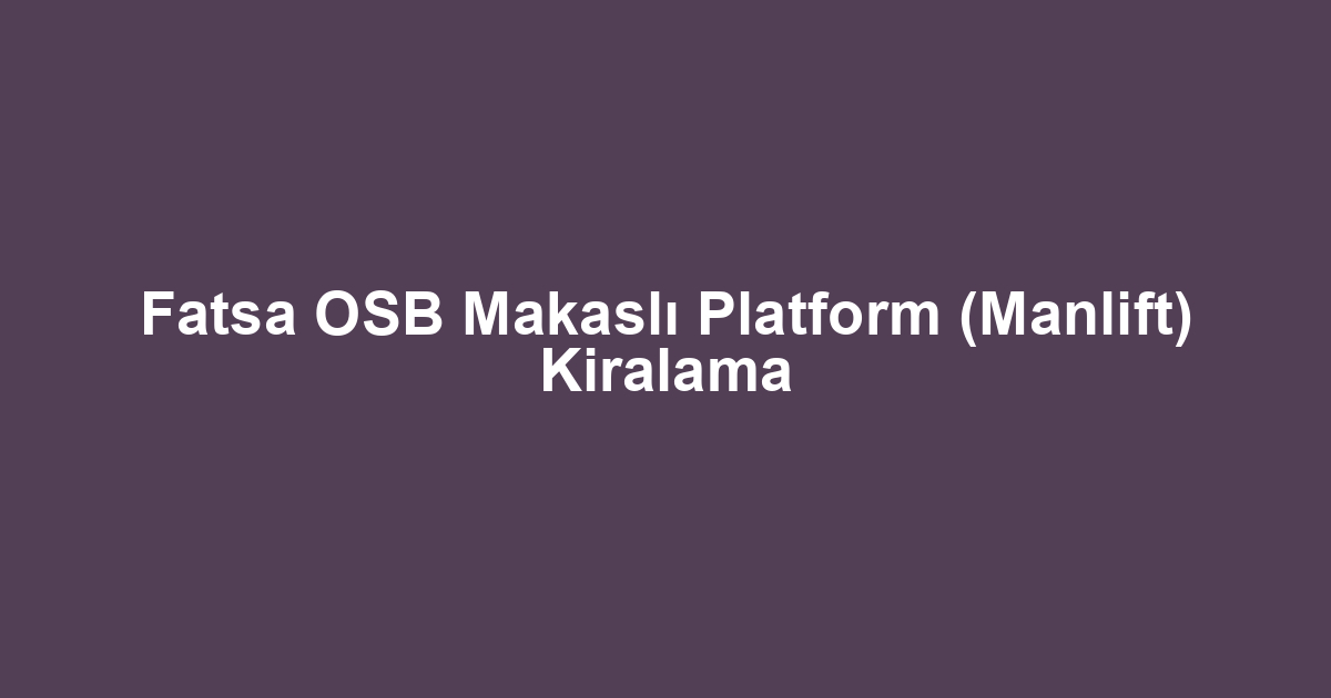 Fatsa OSB Makaslı Platform (Manlift) Kiralama