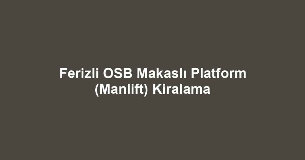 Ferizli OSB Makaslı Platform (Manlift) Kiralama