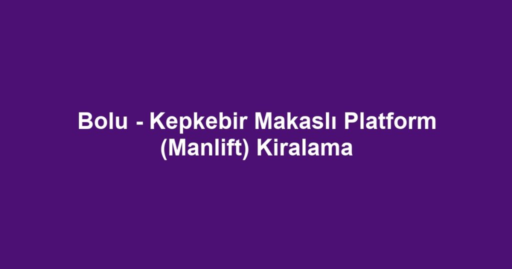 Bolu - Kepkebir Makaslı Platform (Manlift) Kiralama