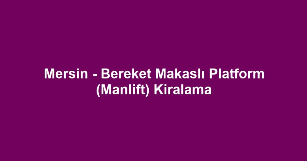 Mersin - Bereket Makaslı Platform (Manlift) Kiralama