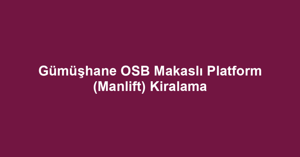 Gümüşhane OSB Makaslı Platform (Manlift) Kiralama