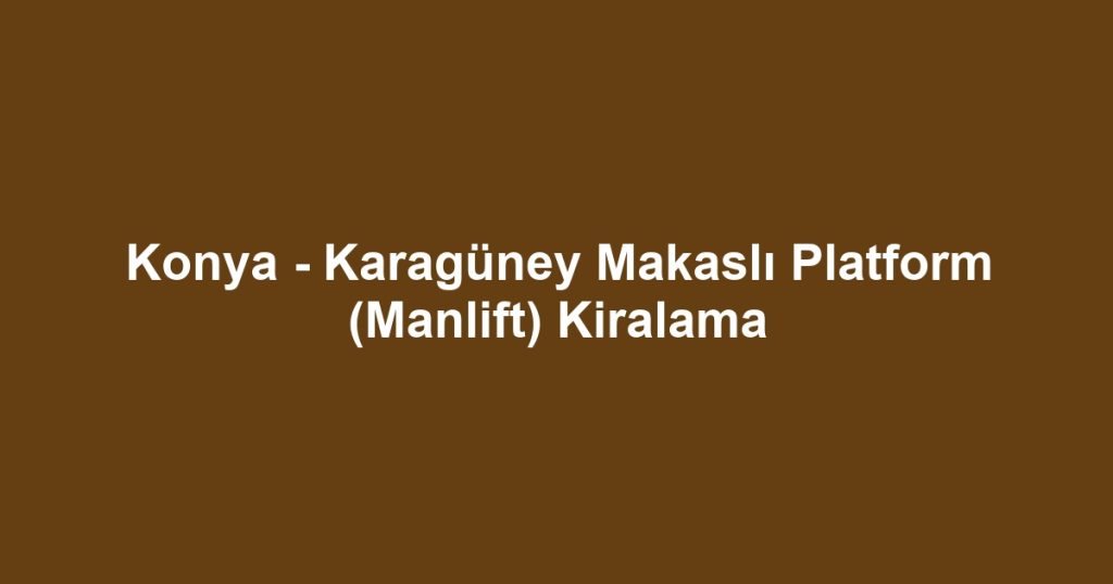 Konya - Karagüney Makaslı Platform (Manlift) Kiralama