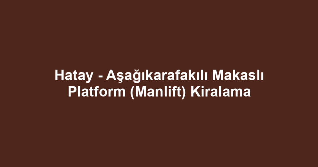 Hatay - Aşağıkarafakılı Makaslı Platform (Manlift) Kiralama