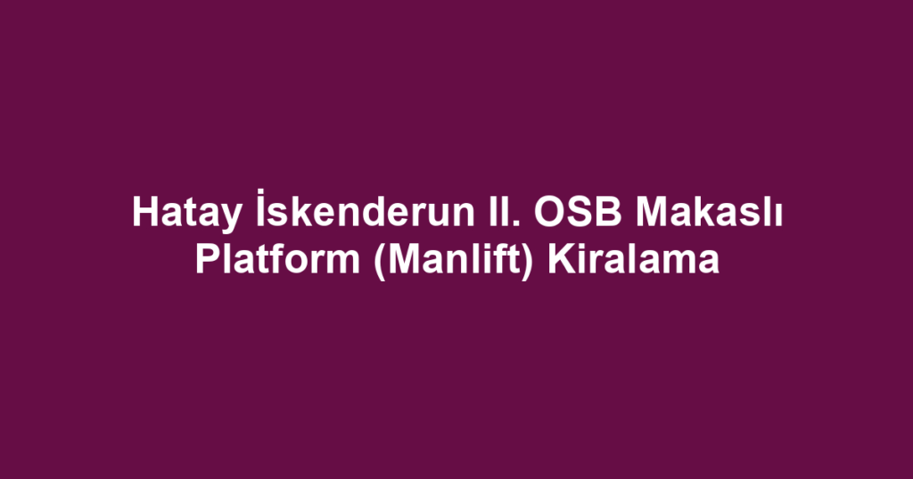 Hatay İskenderun II. OSB Makaslı Platform (Manlift) Kiralama