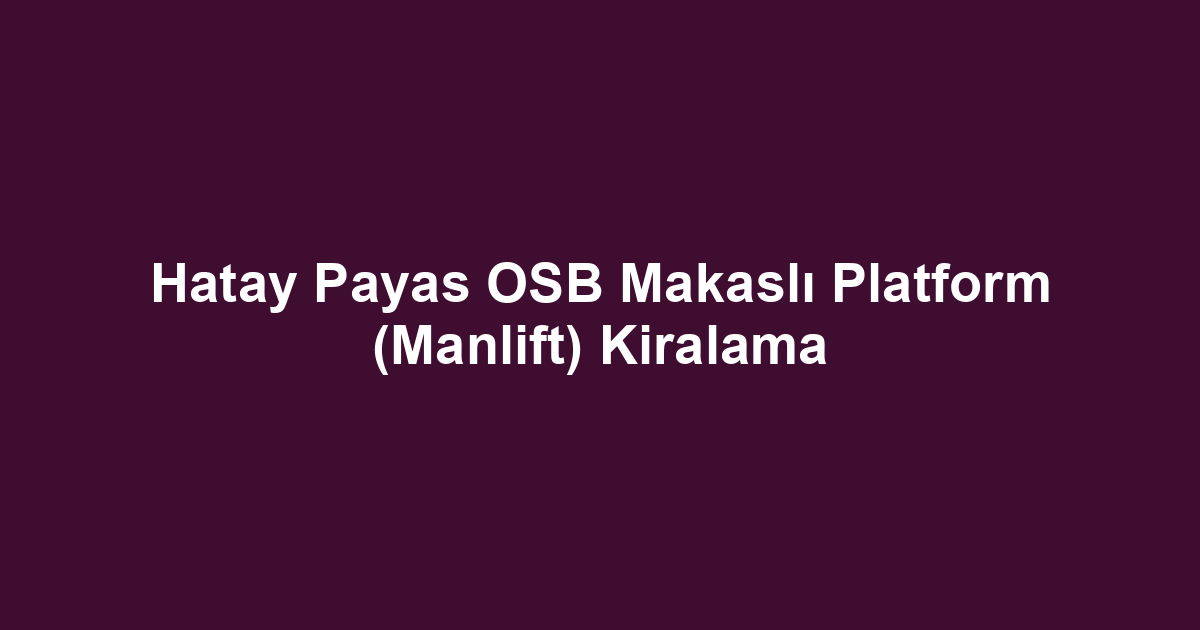 Hatay Payas OSB Makaslı Platform (Manlift) Kiralama