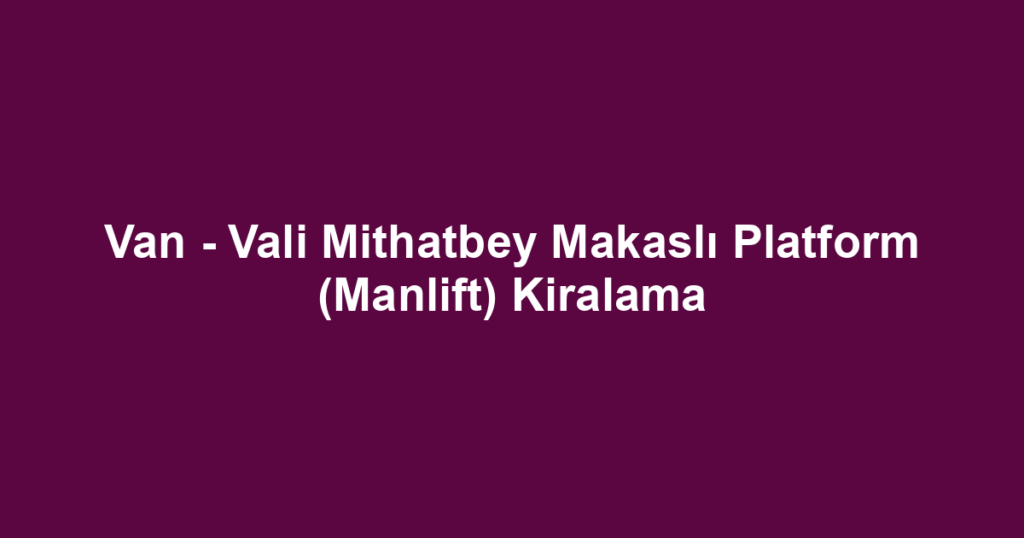 Van - Vali Mithatbey Makaslı Platform (Manlift) Kiralama