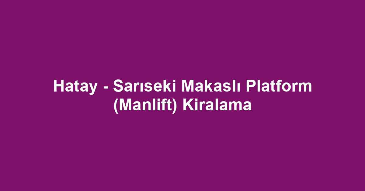 Hatay - Sarıseki Makaslı Platform (Manlift) Kiralama