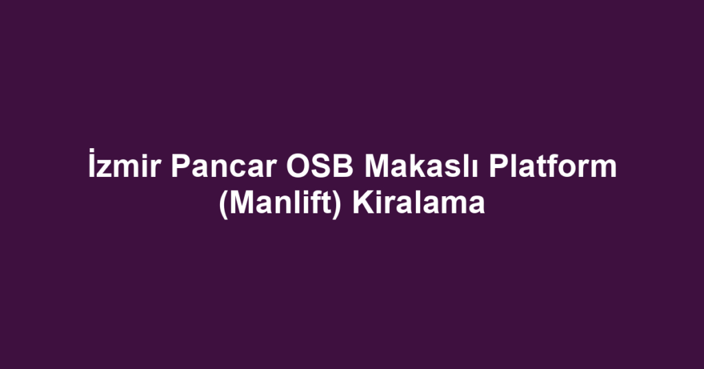 İzmir Pancar OSB Makaslı Platform (Manlift) Kiralama
