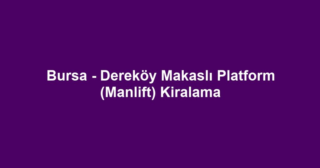 Bursa - Dereköy Makaslı Platform (Manlift) Kiralama