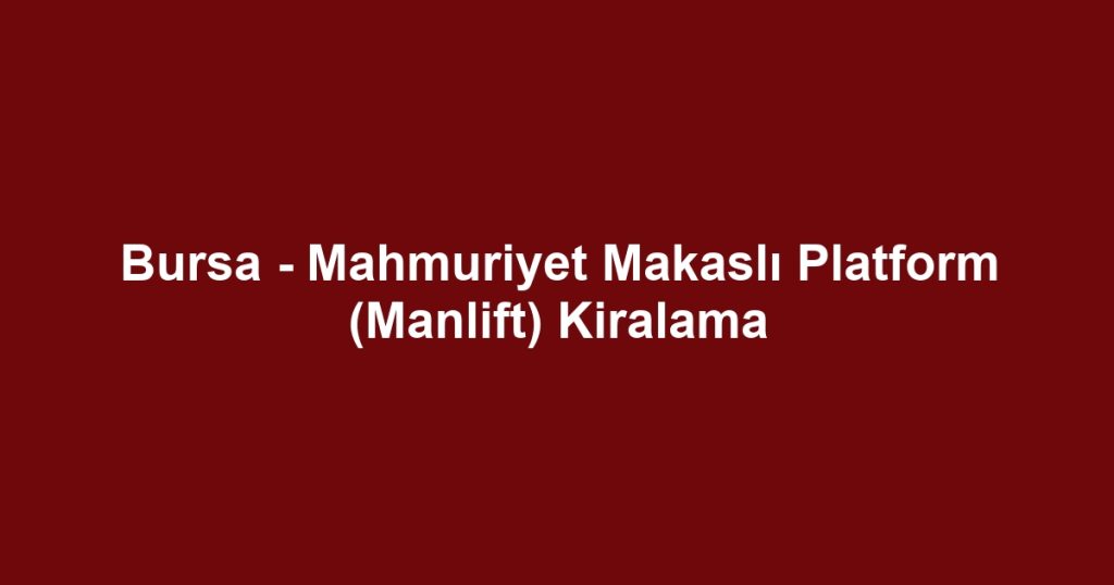 Bursa - Mahmuriyet Makaslı Platform (Manlift) Kiralama