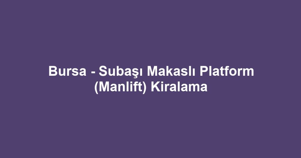 Bursa - Subaşı Makaslı Platform (Manlift) Kiralama