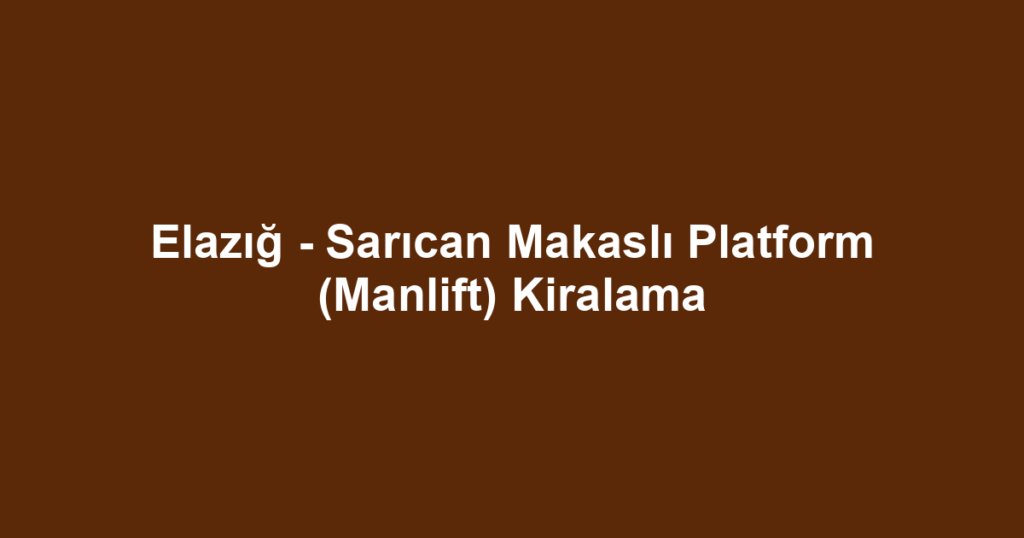 Elazığ - Sarıcan Makaslı Platform (Manlift) Kiralama