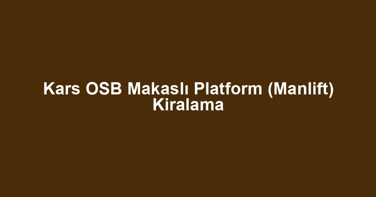 Kars OSB Makaslı Platform (Manlift) Kiralama