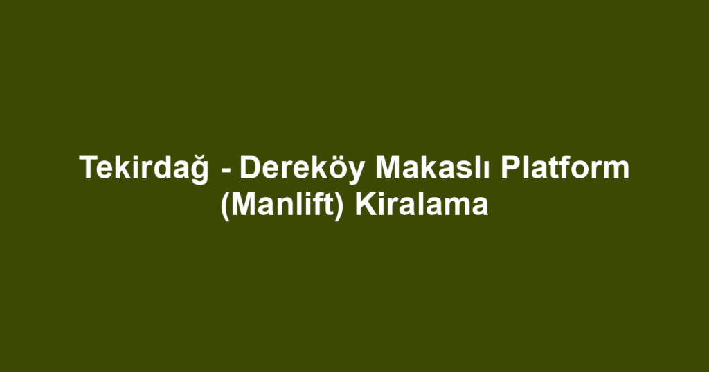 Tekirdağ - Dereköy Makaslı Platform (Manlift) Kiralama
