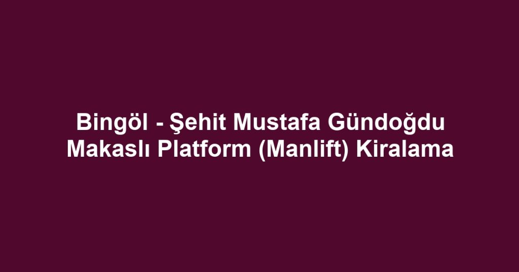 Bingöl - Şehit Mustafa Gündoğdu Makaslı Platform (Manlift) Kiralama