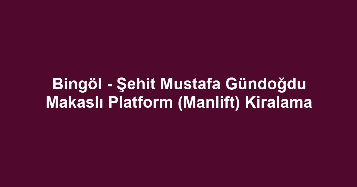 Bingöl - Şehit Mustafa Gündoğdu Makaslı Platform (Manlift) Kiralama