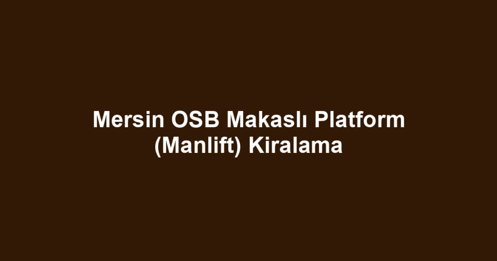 Mersin OSB Makaslı Platform (Manlift) Kiralama