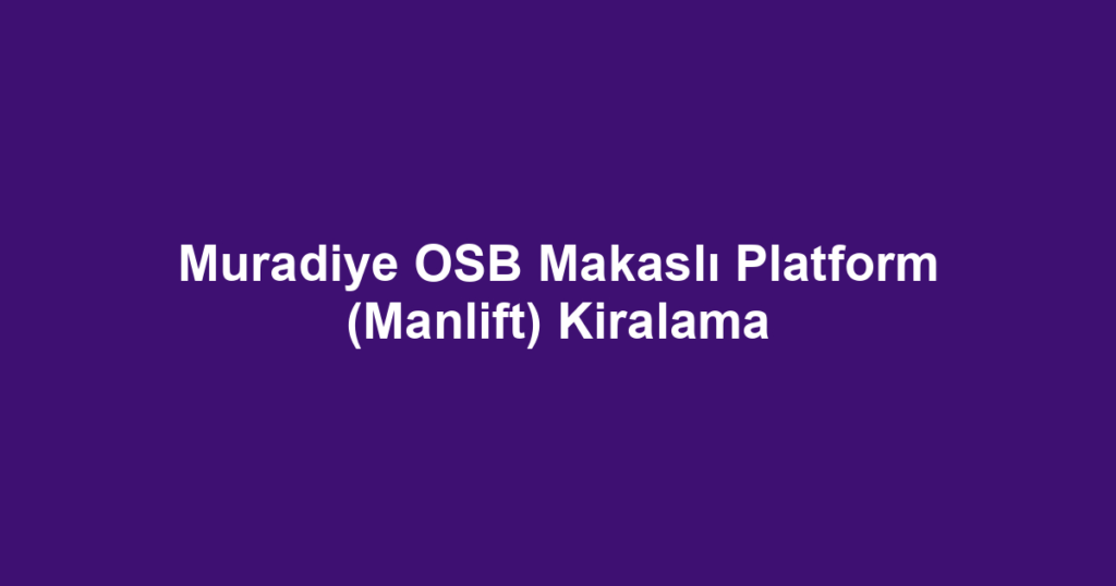 Muradiye OSB Makaslı Platform (Manlift) Kiralama